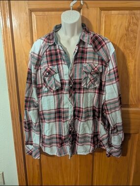 BKE Red and White Plaid Button-Down Shirt